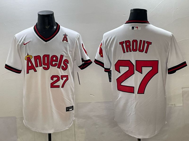 Men Los Angeles Angels #27 Trout White Throwback Nike MLB 2025 Jersey 05